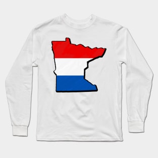 Red, White, and Blue Minnesota Outline Long Sleeve T-Shirt